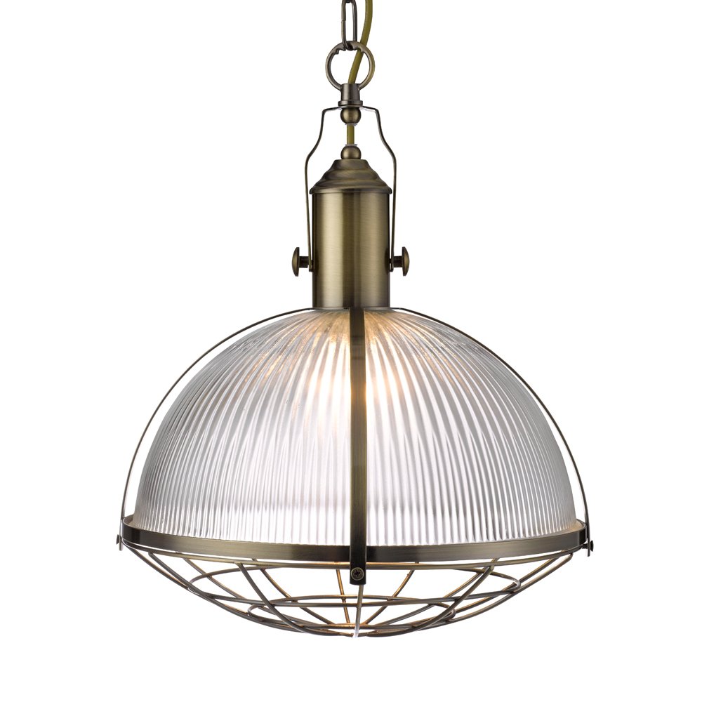 Searchlight Industrial Pendant 1 Light Antique Brass And Clear Glass At Barnitts Online Store Uk