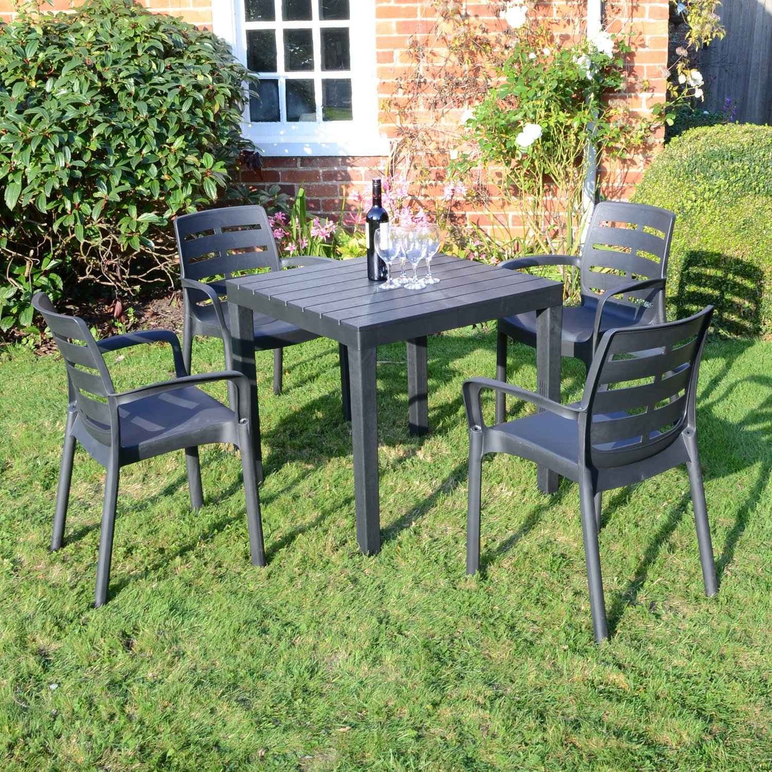 Trabella Roma Square Table with 4 Siena Chairs Set Anthracite at ...