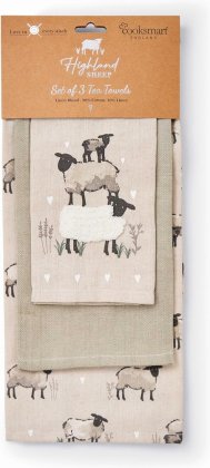 Cooksmart Highland Sheep 3 Pack Tea Towels