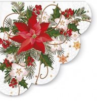 Easybake Round Napkins with Scalloped Edge 32cm (Pack of 12) - Poinsettia Composition