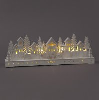 SnowTime White Wooden House Scene with 15 Warm White LED 15cm