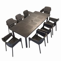 LIBECCIO Dining Table with 8 NET Chair Set Anthracite