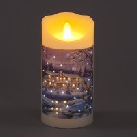 SnowTime Battery Operated LED Candle 15cm with Christmas Scene