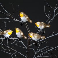 SnowTime Set of 5 Clip-On Acrylic Robin Lights with 30 Ice White LED