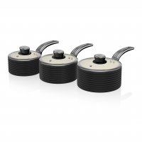 Swan Retro 3 Piece Saucepan Set - Black