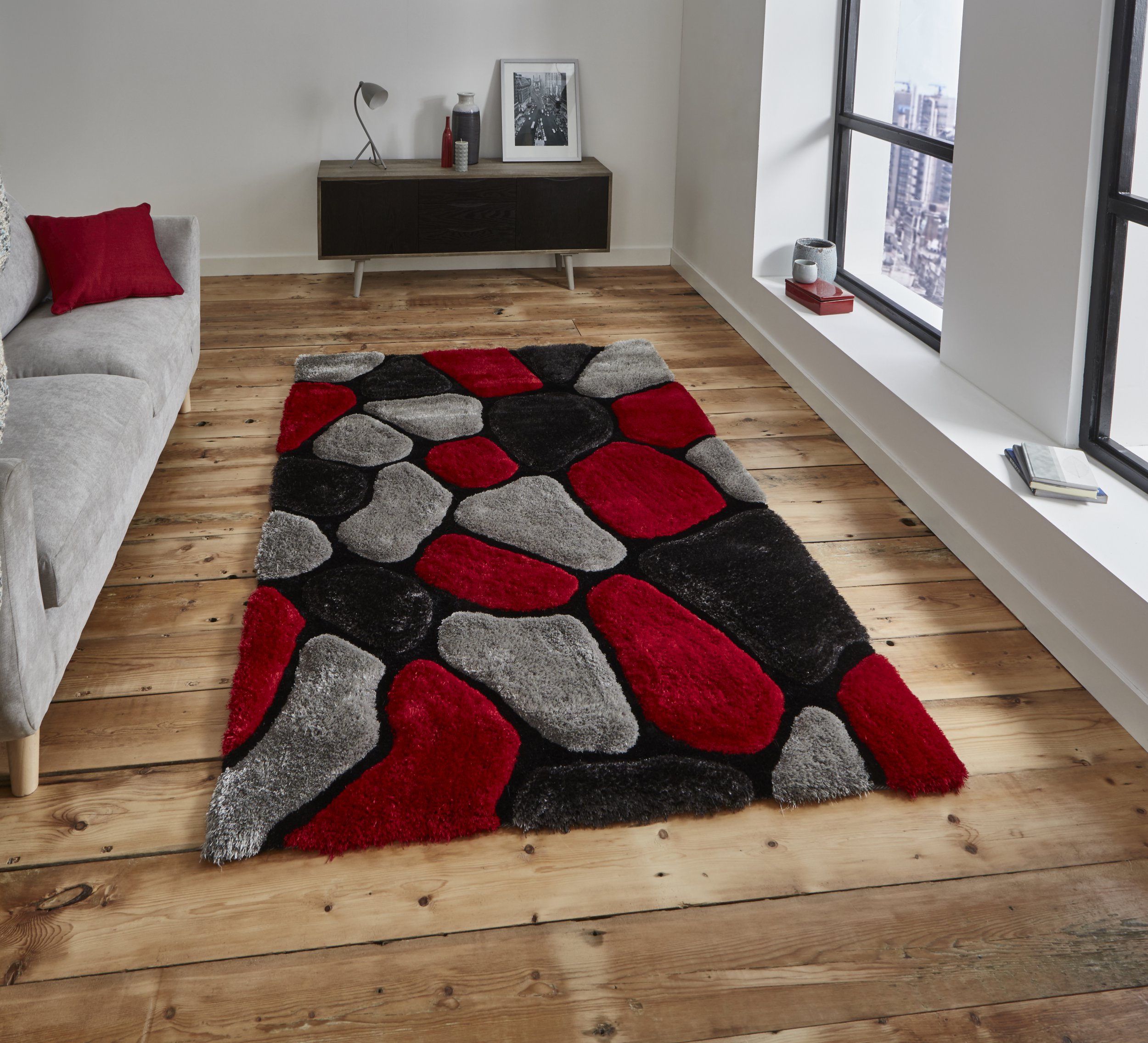 Think Rugs Noble House NH5858 Grey/Red Various Sizes at Barnitts