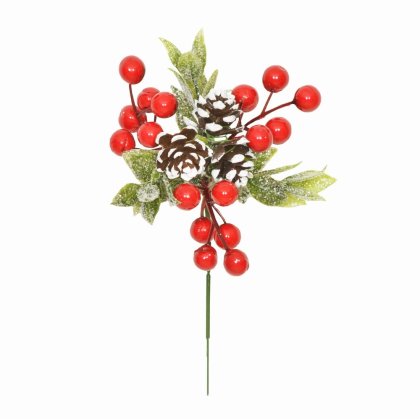 Sincere Floral Frosted Foliage Berry Cone Pick 20cm