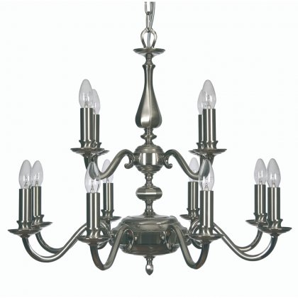 Oaks Lighting Aylesbury 12 Light Chandelier Satin & Polished Nickel