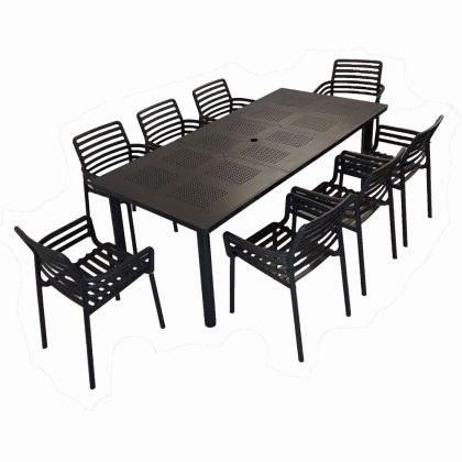 LIBECCIO Dining Table with 8 DOGA Chair Set Anthracite