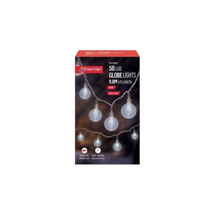 Premier Decorations Globe Lights Multi-Action 50 LED 9.8M - White