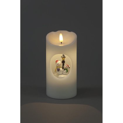 SnowTime Battery Operated LED Candle 15cm with Rotating Snowmen & Music