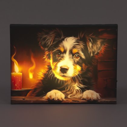 SnowTime Battery Operated 30 x 40cm LED Canvas with Dog & Candle