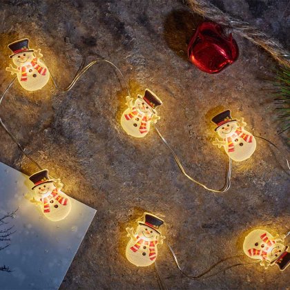 Three Kings Festive Decor String Lights Set of 20 - Snowman