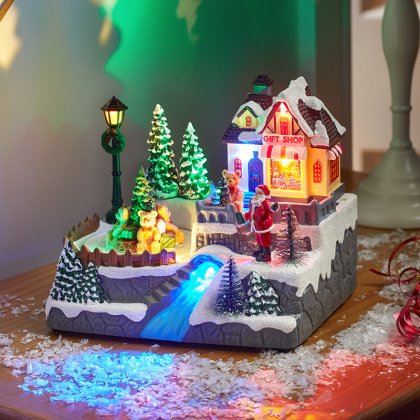 Three Kings Animated Villages Gift Shop SnowScene