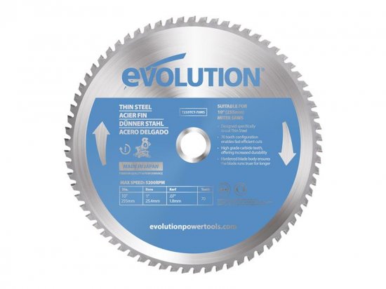 Evolution Thin Steel Cutting Mitre Saw Blade 255 x 25.4mm x 70T