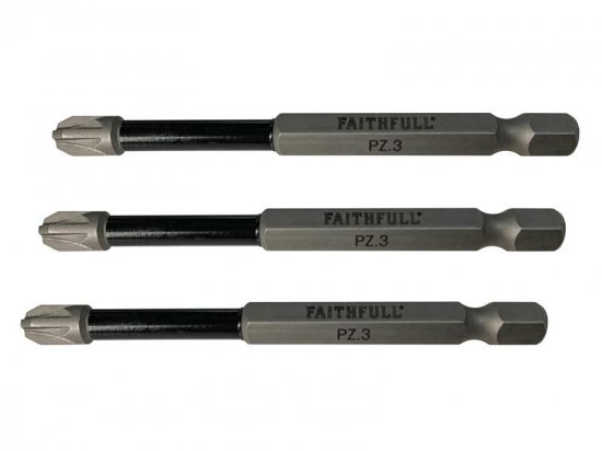 Faithfull Pozidriv Impact Screwdriver Bits PZ3 x 75mm (Pack 3)