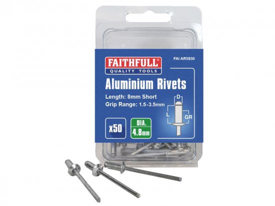 Faithfull Aluminium Rivets 4.8 x 8mm Short (Pack of 50)