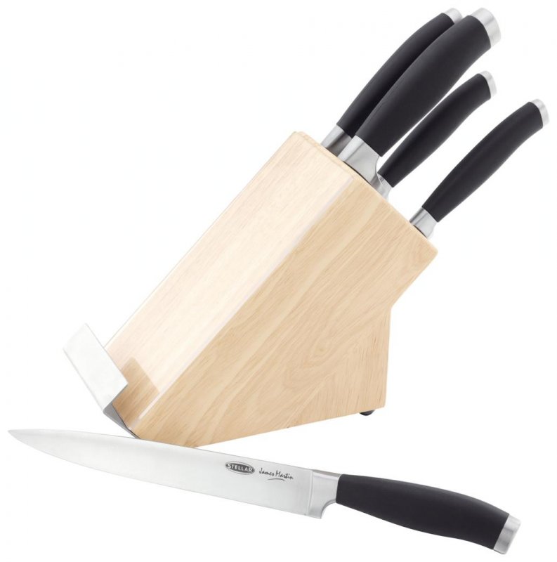 Stellar James Martin 5 Piece Knife Block Set with Recipe Book Holder at